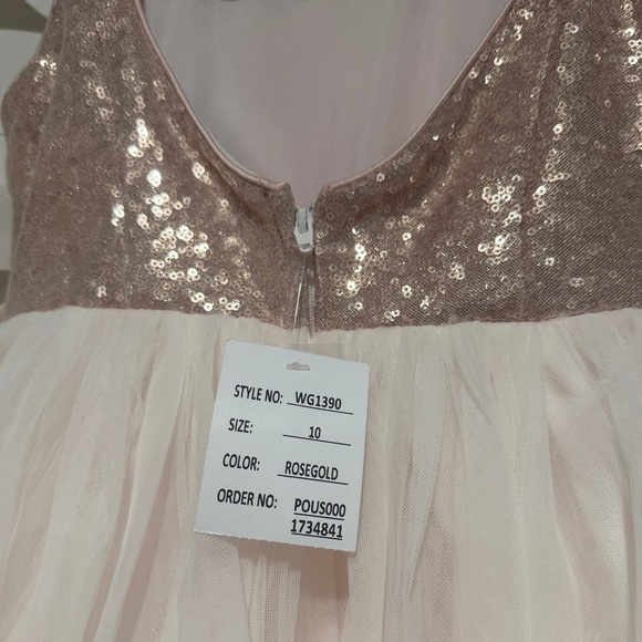 New David’s Bridal Flower Girl Tulle Dress Tie Waist Sz 10 Open Back Rose Gold - Picture 3 of 12